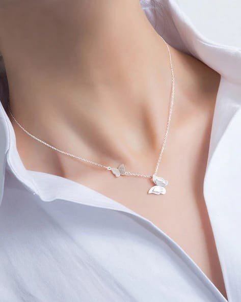 Elegant Double Butterfly Pendant Necklace – Silver Plated
