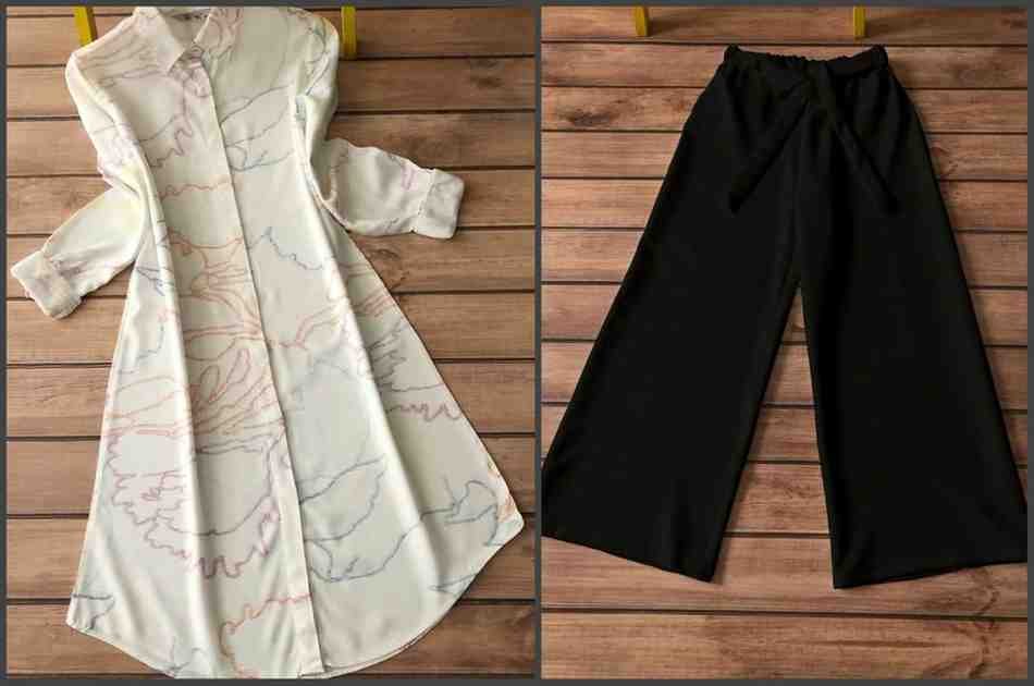 White Abstract Print Kurti with Black Palazzo Set